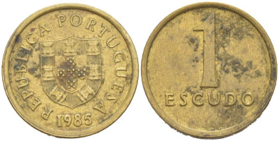 ПОРТУГАЛИЯ 1 ЭСКУДО 1985 KM 614 никель латунь 218-1214