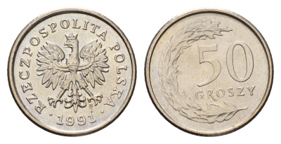 Польша 50 грошей 1991 Y 281 медно-никель UNC 4615-761