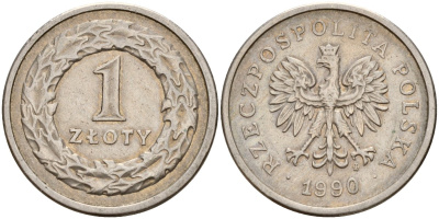 Польша 1 злотый 1990 Y 282 медно-никель 4163-824