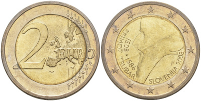 Словения 2 евро 2008 500 лет со дня рождения Приможа Трубара KM 80 биметалл UNC 4185-646