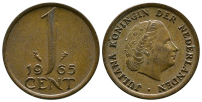 Нидерланды 1 цент 1965 Юлиана (1948-1980) КМ 180 бронза 75-849