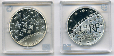Франция 1 1/2 евро 2005 60 лет мира в Европе, голуби мира КМ 1441 серебро PROOF 01-147-33