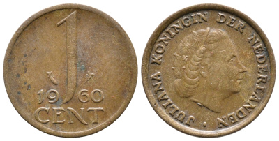 Нидерланды 1 цент 1960 Юлиана (1949-1980) KM 180 бронза 177-531
