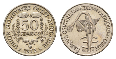 Западная Африка (BCEAO) 50 франков 1972 KM 6 медно-никель UNC 4671-151