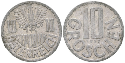 Австрия 10 грошей 1977 KM 2878 алюминий 4618-331