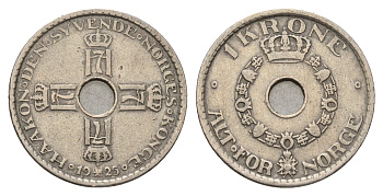 Норвегия 1 крона 1925 Хокон VII (1905-1957) KM 385 медно-никель 4119-1116
