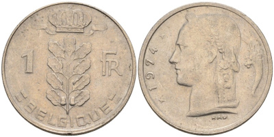 Бельгия 1 франк 1974 Belgique, Бодуэн I (1951-1993) KM 142.1 медно-никель 4175-325