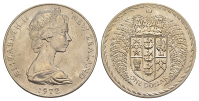 Новая Зеландия 1 доллар 1972 тираж 42.000 экземпляров KM 38 медно-никель BU 91-324