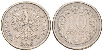 Польша 10 грошей 1992 MW KM 279 медно-никель 4528-239