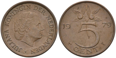 Нидерланды 5 центов 1979 Юлиана (1948-1980) KM 181 бронза 4573-411