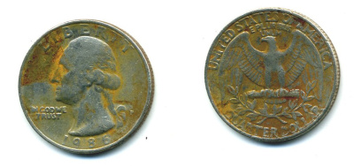 США 25 ЦЕНТОВ = КВОТЕР 1986 P, ВАШИНГТОН KM А164а медь плакированная медно-никелем 59-2025