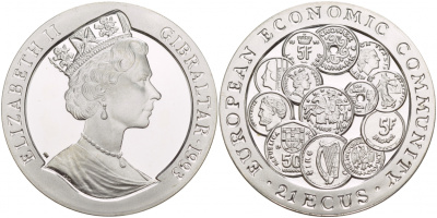 Гибралтар 21 экю 1993 европейский экономический союз KM 632 серебро PROOF 00-000-00