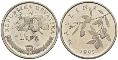 Хорватия 20 лип 1995 олива, легенда на хорватском KM 7 сталь плакированная никелем 66-537