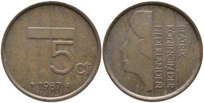 НИДЕРЛАНДЫ 5 ЦЕНТОВ 1987 БЕАТРИКС KM 202 бронза 65-1245