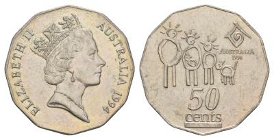 Австралия 50 центов 1994 Международный год семьи KM 258 медно-никель UNC 3897-1246