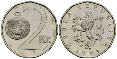 Чехия 2 кроны 1993 KM 9 сталь плакированная никелем 4167-936