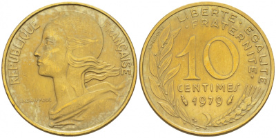 ФРАНЦИЯ 10 САНТИМОВ 1979 ТИП MARIANNE KM 929 медь алюминий никель 110-122