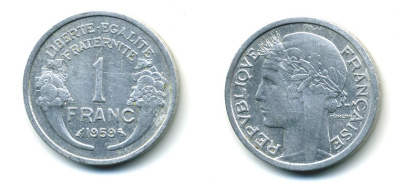 ФРАНЦИЯ 1 ФРАНК 1959 KM 885a.1 алюминий 23-1015