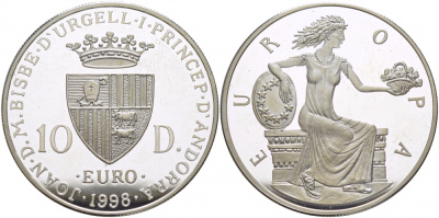 Андорра 10 динеров 1998 греческая принцесса Европа KM 150 серебро PROOF 05-086-42