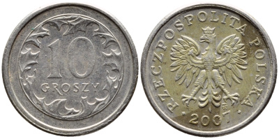 ПОЛЬША 10 ГРОШЕЙ 2007 MW KM 279 медно-никель 4392-561