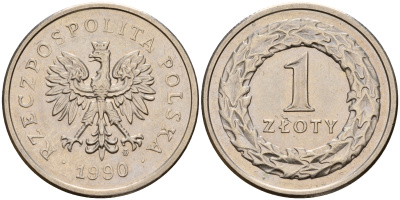 Польша 1 злотый 1990 MW KM 282 медно-никель    4161-1037
