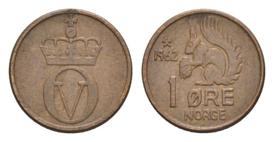 Норвегия 1 эре 1962 Улаф V (1957-1991) KM 403 бронза 4632-1114