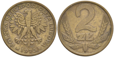 ПОЛЬША 2 ЗЛОТЫХ 1975 ЛЕНИНГРАДСКИЙ МОНДВОР KM 80.1 латунь VF 4561-736