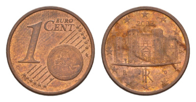 Италия 1 евроцент 2002 KM 210 сталь плакированная медью 4630-431