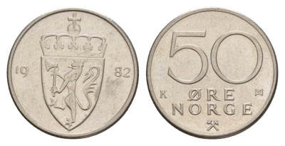 Норвегия 50 эре 1982 Улаф V (1957-1991) KM 418 медно-никель UNC 4635-455