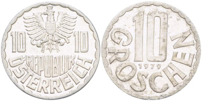 ИТАЛИЯ 10 ГРОШЕЙ 1979 KM 2878 алюминий 4523-215