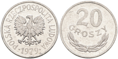 Польша 20 грошей 1979 MW KM А47 алюминий    4174-719