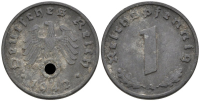 Германия 1 рейхспфенниг 1942 А KM 97, J. 369 цинк 4567-1049