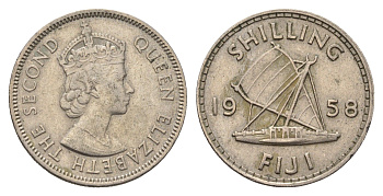 Фиджи 1 шиллинг 1958 Елизавета II (1952-2022) KM 23 медно-никель 4686-941