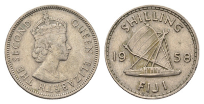 Фиджи 1 шиллинг 1958 Елизавета II (1952-2022) KM 23 медно-никель 4686-941