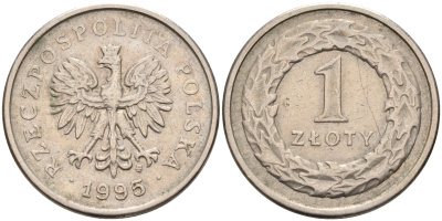 Польша 1 злотый 1995 MW KM 282 медно-никель 4592-256