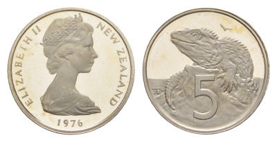 Новая Зеландия 5 центов 1976 тираж 11.000 экземпляров KM 34 медно-никель PROOF 4127-1335