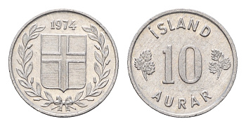 Исландия 10 эйре 1974 KM 10а алюминий UNC M83-09