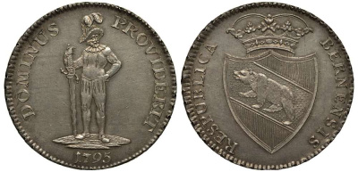 Швейцария, Берн 1 талер 1795 медведь Davenport 1759, KM 149, Divo/Tobler 507 a серебро 00-803-62