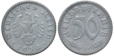 Германия 50 рейхспфеннигов 1939 E цена по каталогу МТ 70 евро J. 372, KM 96 алюминий aUNC 72-1253