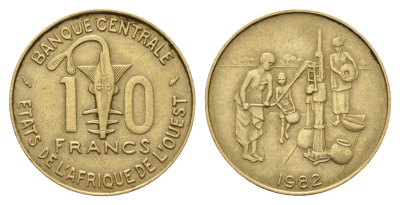 Западная Африка (ВСЕАО) 10 франков 1982 KM 10 медь алюминий никель 4114-152