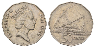 Фиджи 50 центов 1986 редкий год KM 54 медно-никель 4140-636