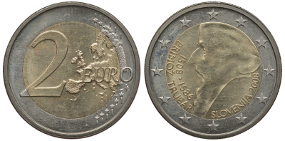 Словения 2 евро 2008 500 лет со дня рождения Приможа Трубара KM 80 биметалл 3856-627