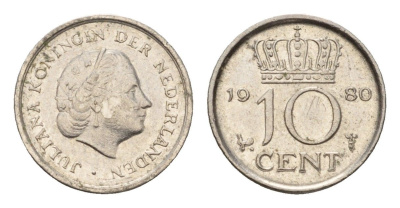 Нидерланды 10 центов 1980 Юлиана (1948-1980) KM 182 никель 206-448