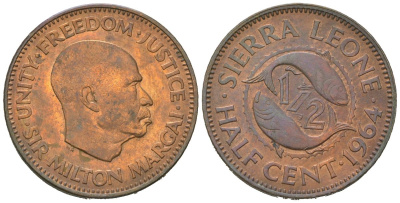 Сьерра-Леоне 1/2 цента 1964 KM 16 бронза 192-322