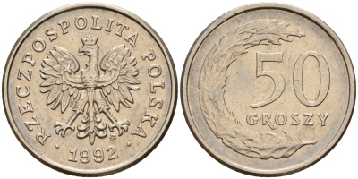Польша 50 грошей 1992 MW KM 281, Parchimowicz 706c медно-никель    4160-1258