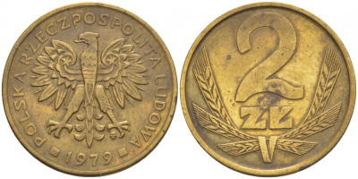 Польша 2 злотых 1979 MW KM 80.1 латунь 4516-1247