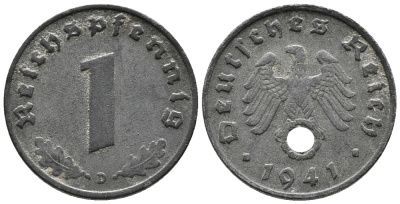 ГЕРМАНИЯ 1 РЕЙХСПФЕННИГ 1941 D KM 97, J. 369 цинк 39-1166