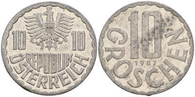 Австрия 10 грошей 1987 KM 2878 алюминий 4156-1012