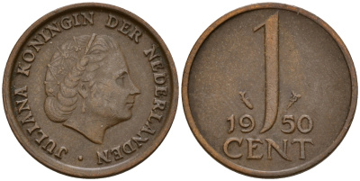 Нидерланды 1 цент 1950 Юлиана (1949-1980) KM 180 бронза    4598-139