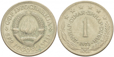 Югославия 1 динар 1973 KM 59 медь никель цинк 4529-1137